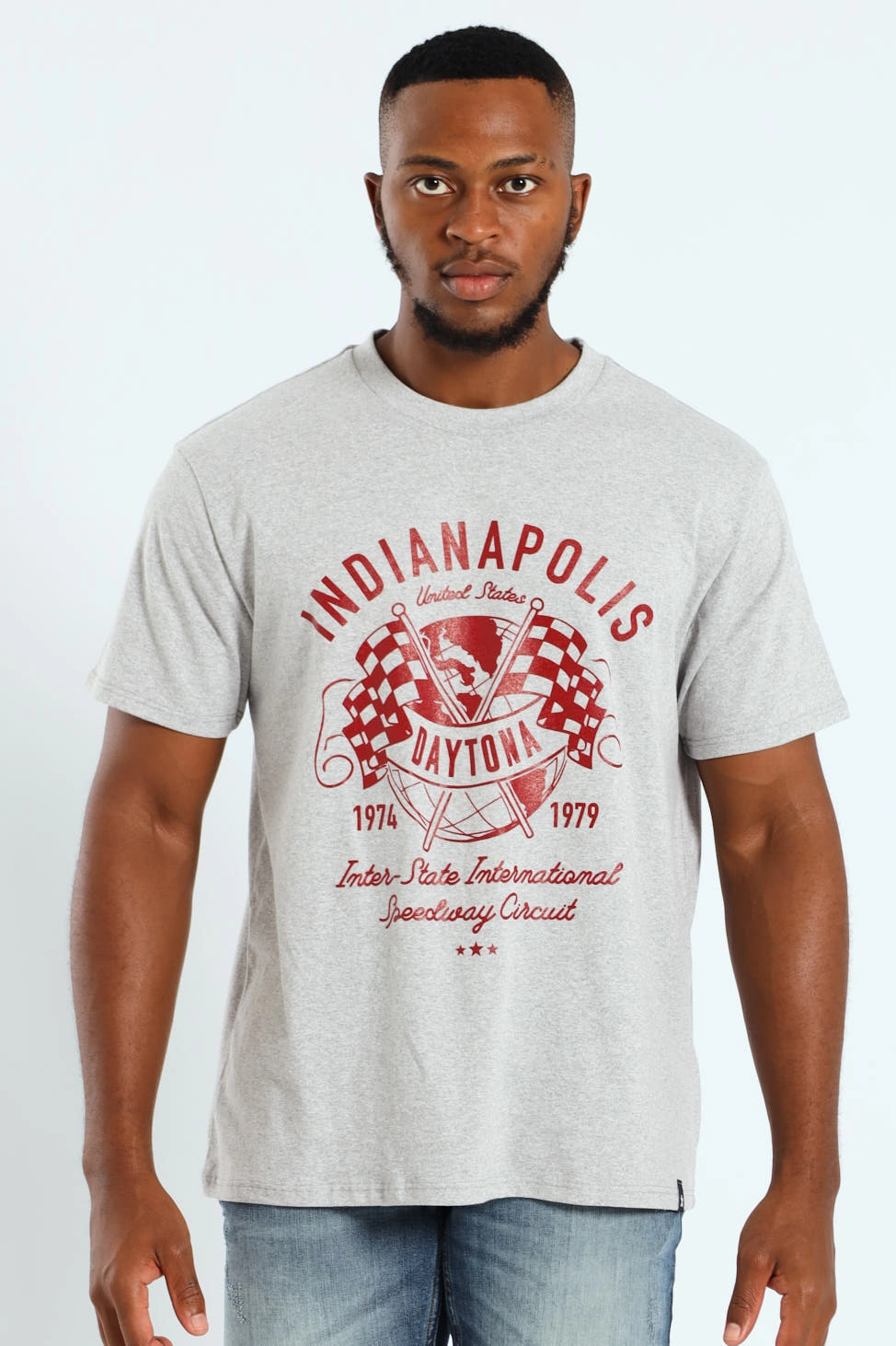 Race Flag Printed Tee - Grey Melange Basic Top