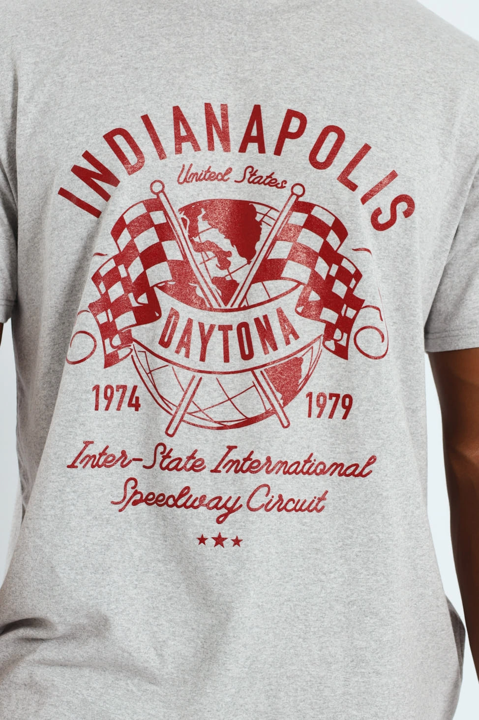 ZeroDistressFinish Race Flag Printed Tee - Grey Melange