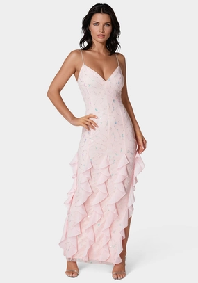 Cascade Beaded Mesh Gown Travel Option Trendy Look