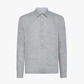 Layered Look Raimond half-buttoned shirt in Capri Linen (Stone Grey)