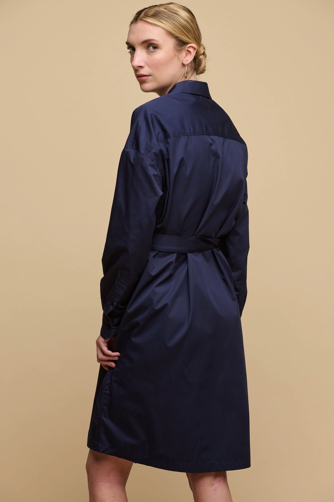 Smart Fabric Women's Lorelle Belted Midi Cotton Shirt Dress - Navy