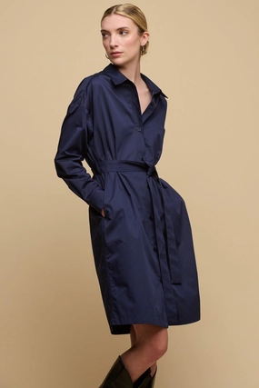 Women's Lorelle Belted Midi Cotton Shirt Dress - Navy Chic Comfort Look