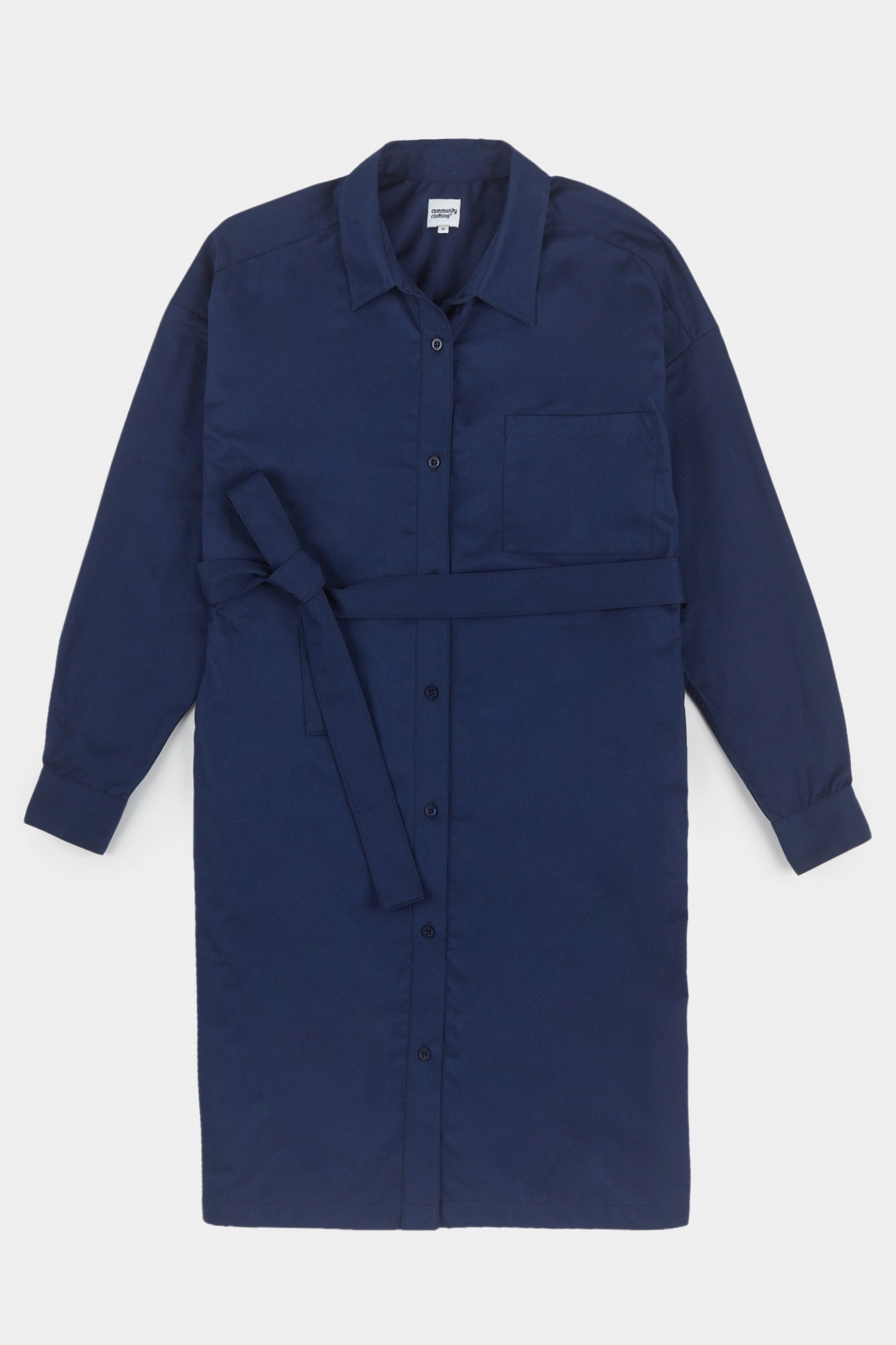 All-season Flowy Texture Women's Lorelle Belted Midi Cotton Shirt Dress - Navy