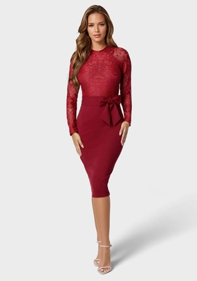 Lace And Crepe Pencil Dress Winter Proof Elegant Outline