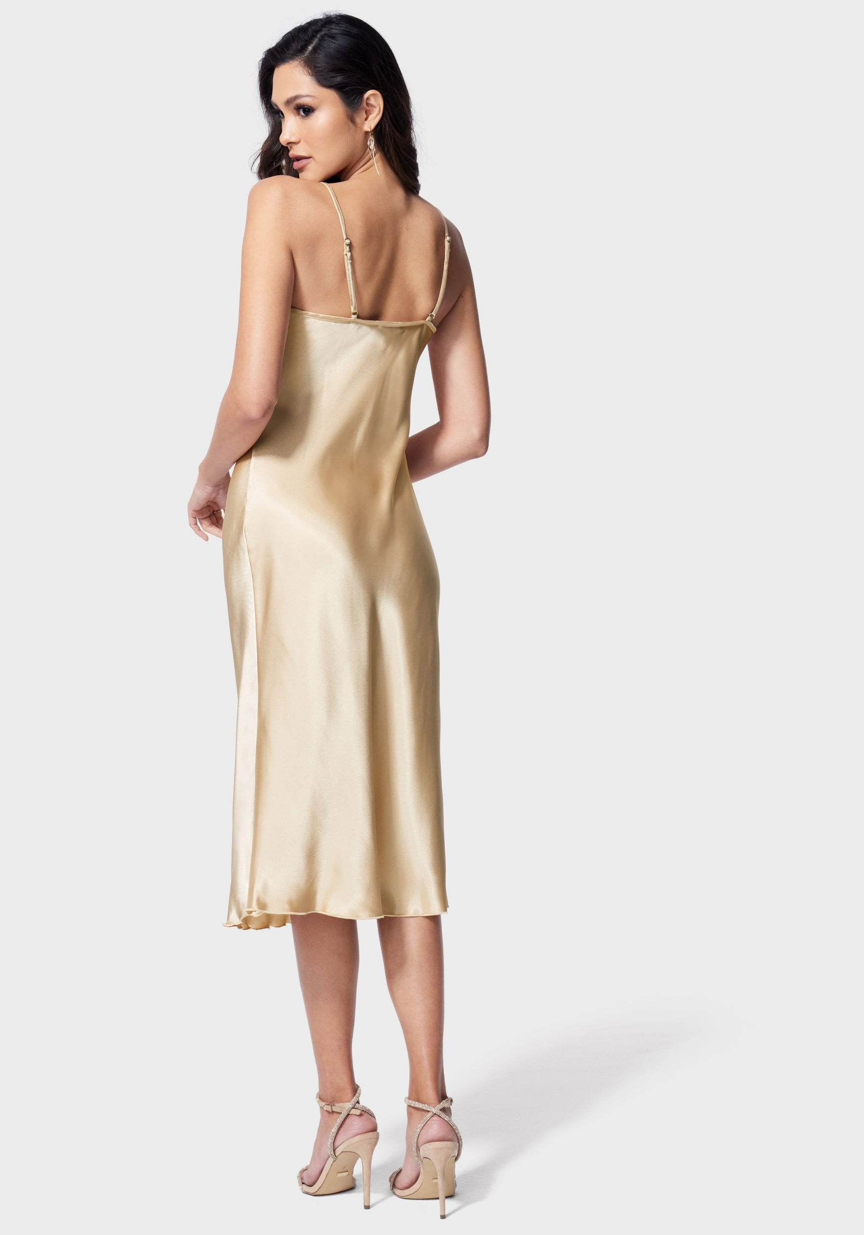 Modern Layering Satin Cowl Neck Slip Midi Dress