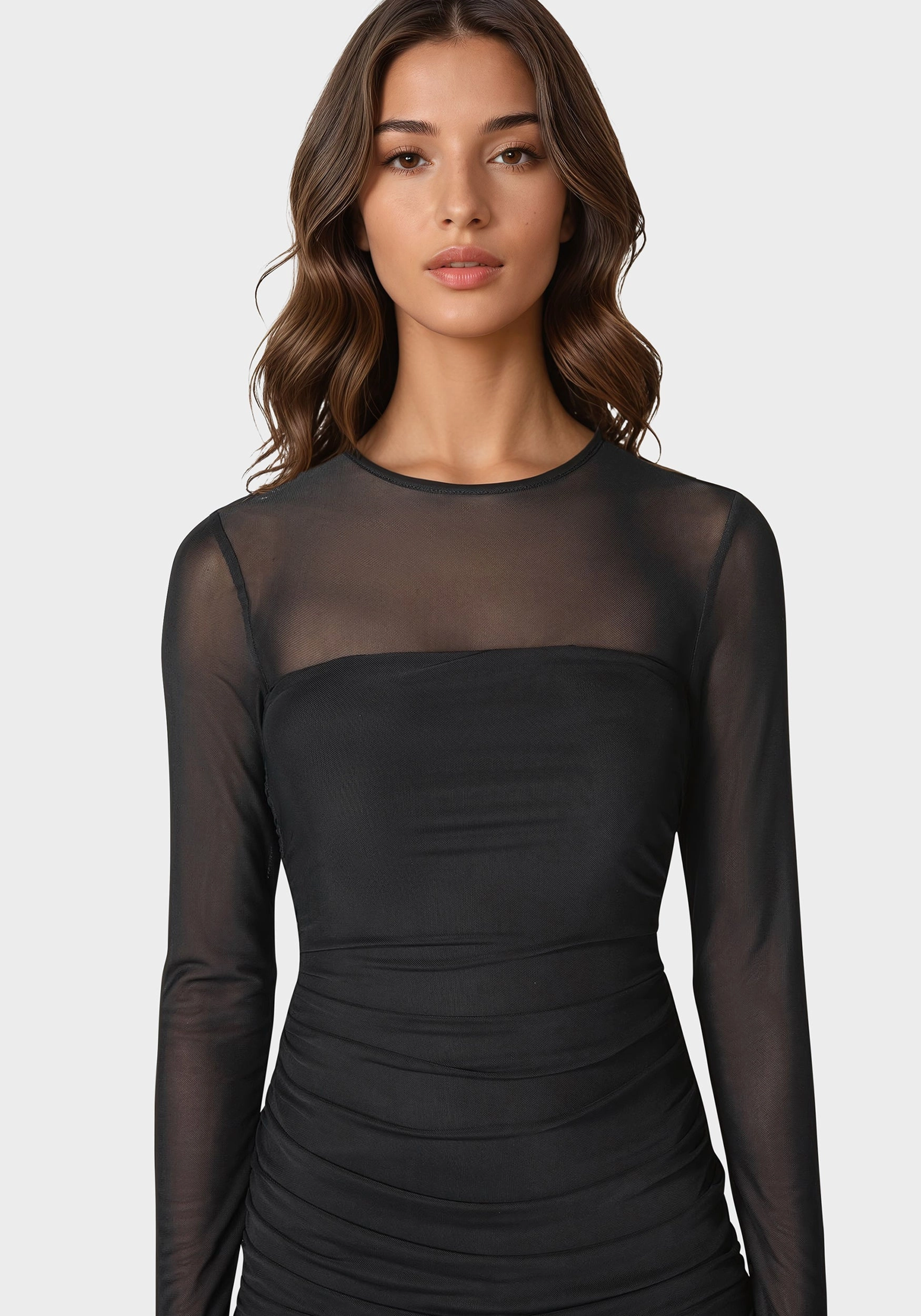 Flounce Mesh Longsleeve Mini Dress Lounge Ready