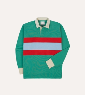 Green, Blue and Red Centre Stripe Cotton Rugby Shirt Temperature Regulating