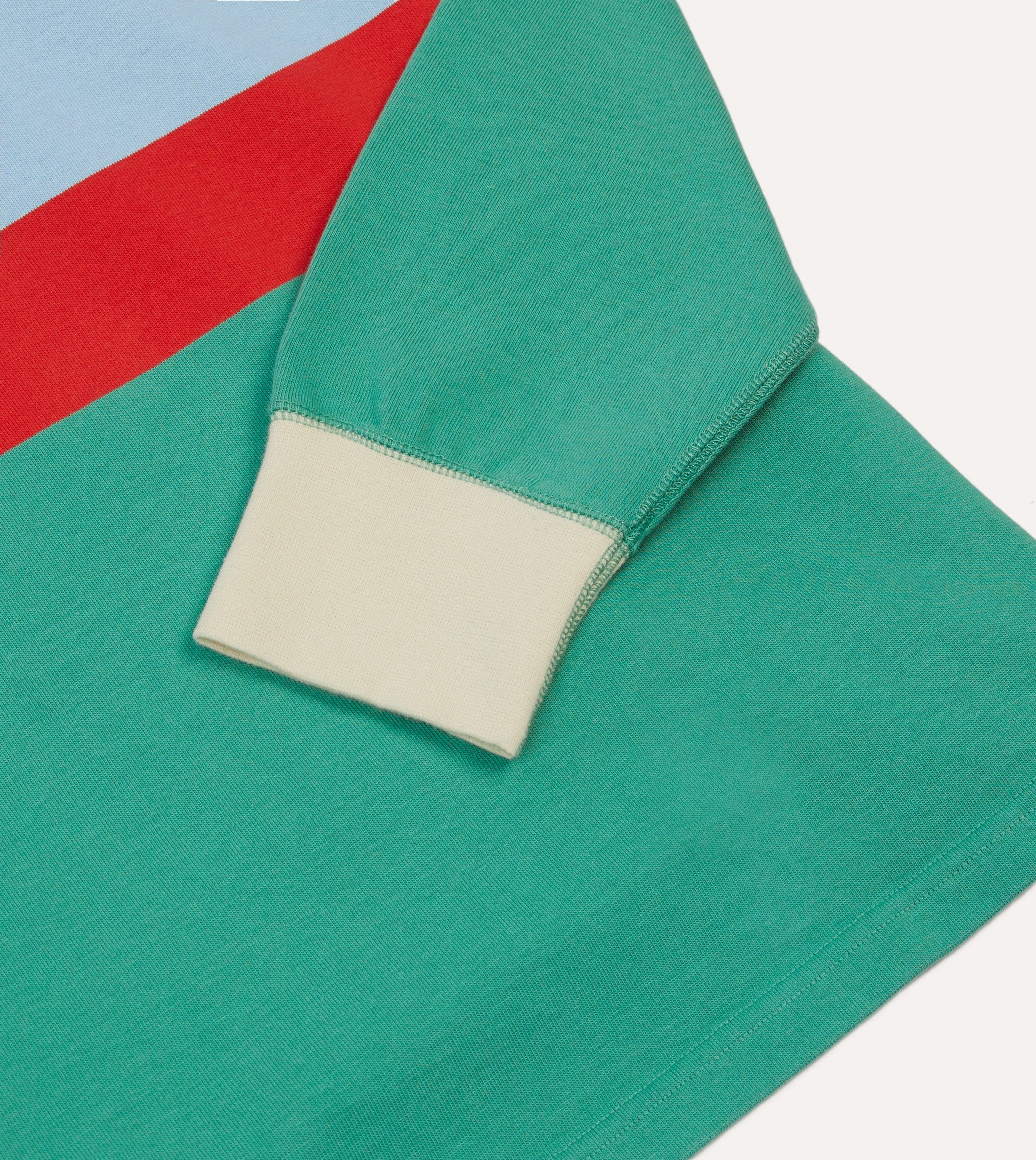 Green, Blue and Red Centre Stripe Cotton Rugby Shirt Eco-Friendly Fabric Versatile Layering