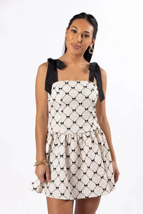Every Occasion Ivory and Black Bow Dress FINAL SALE Pure Motion Polished Design