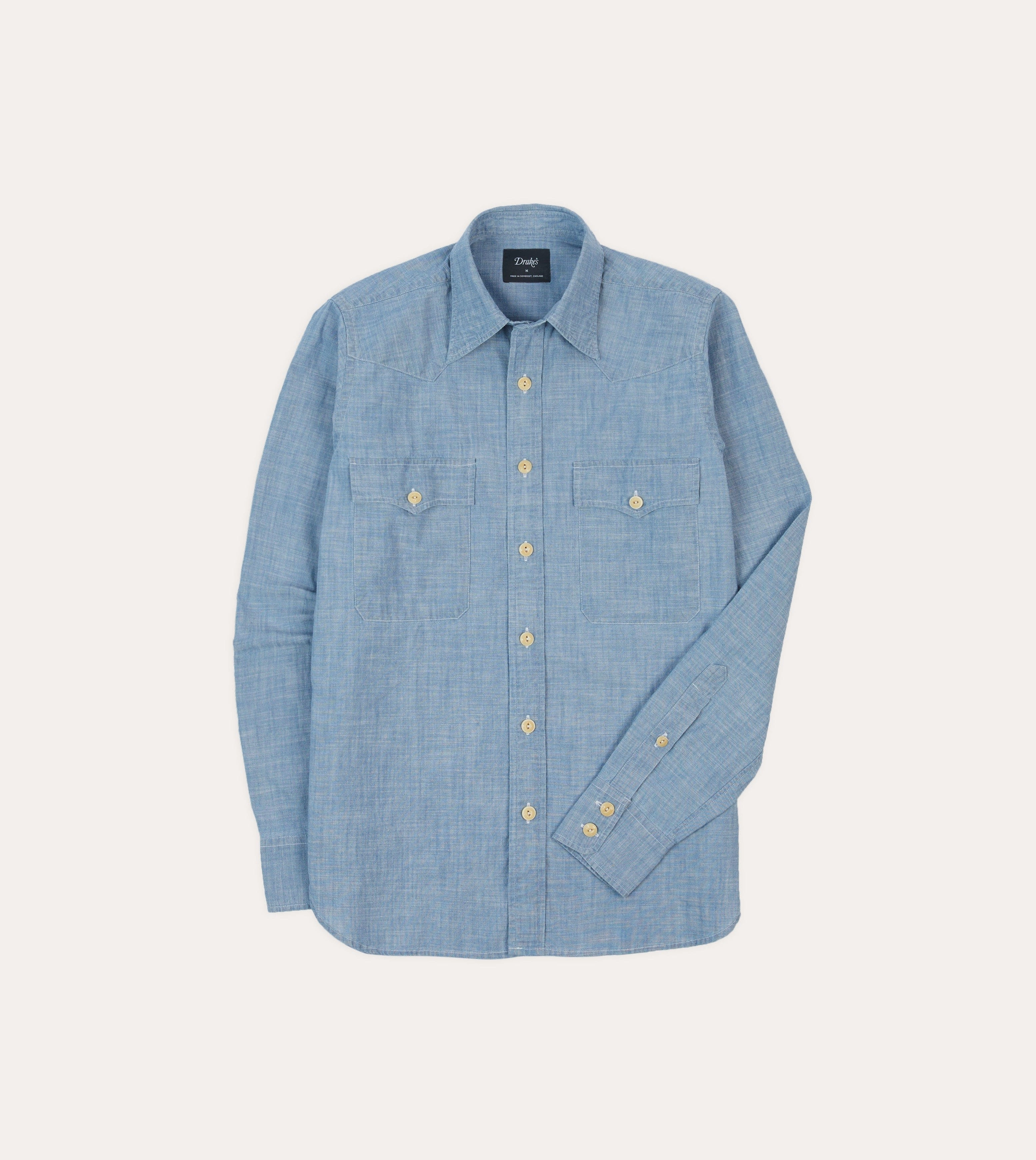 Embroidered Detail Chambray Two-Pocket Western Shirt