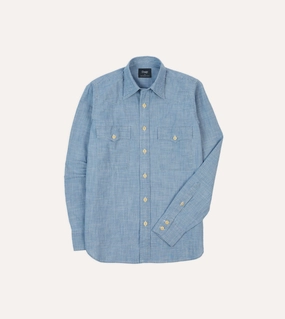 Embroidered Detail Chambray Two-Pocket Western Shirt