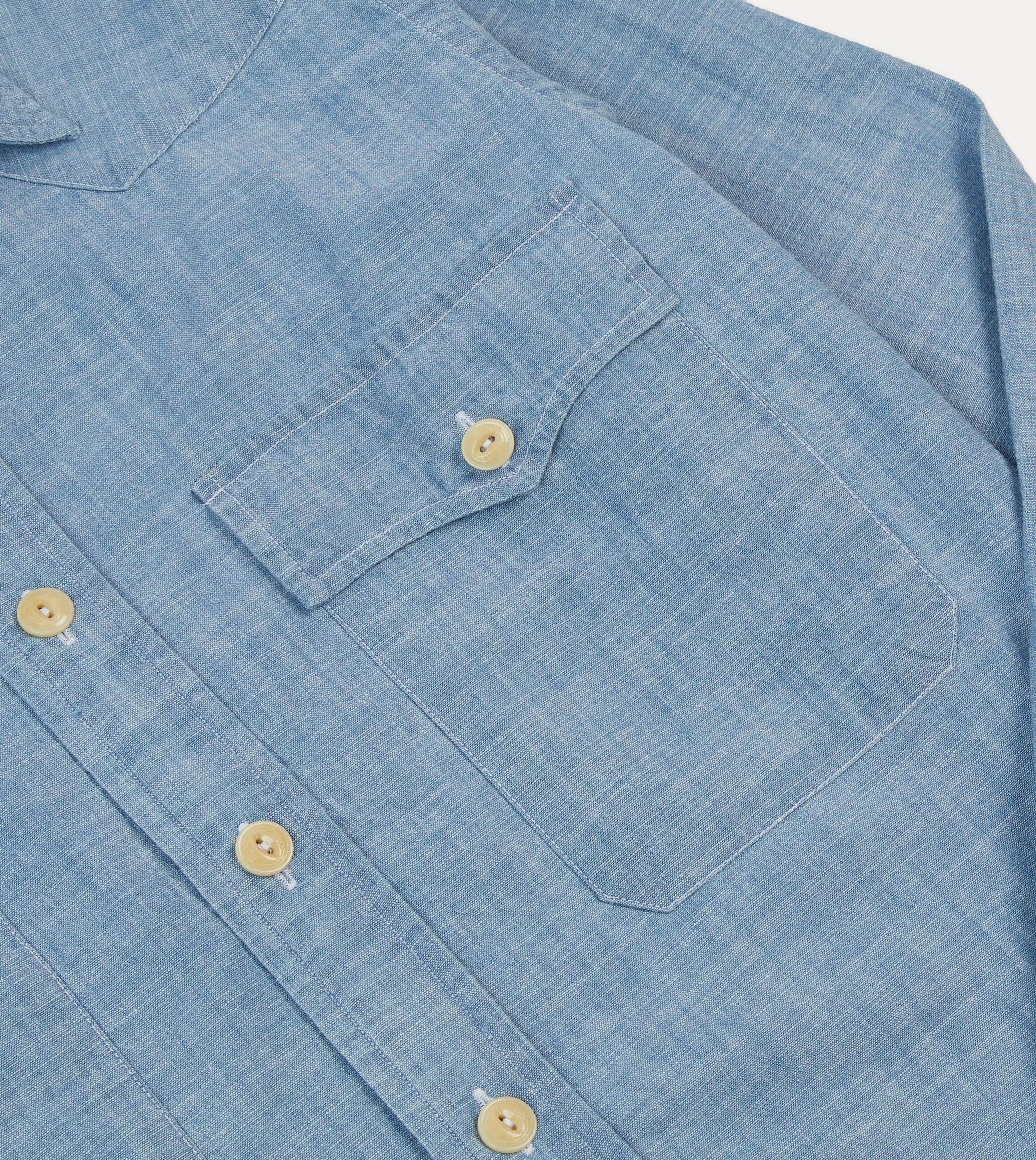 Job Interview Non-irritating Chambray Two-Pocket Western Shirt
