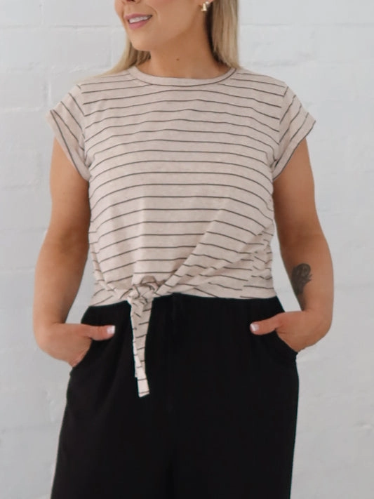 Charm Tee - Beige/Brown Hidden Zipper Pocket