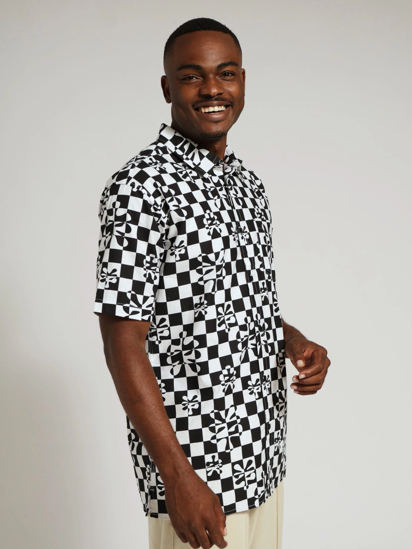 Sporty Comfort Wear Check Print Woven Shirt - Black/White