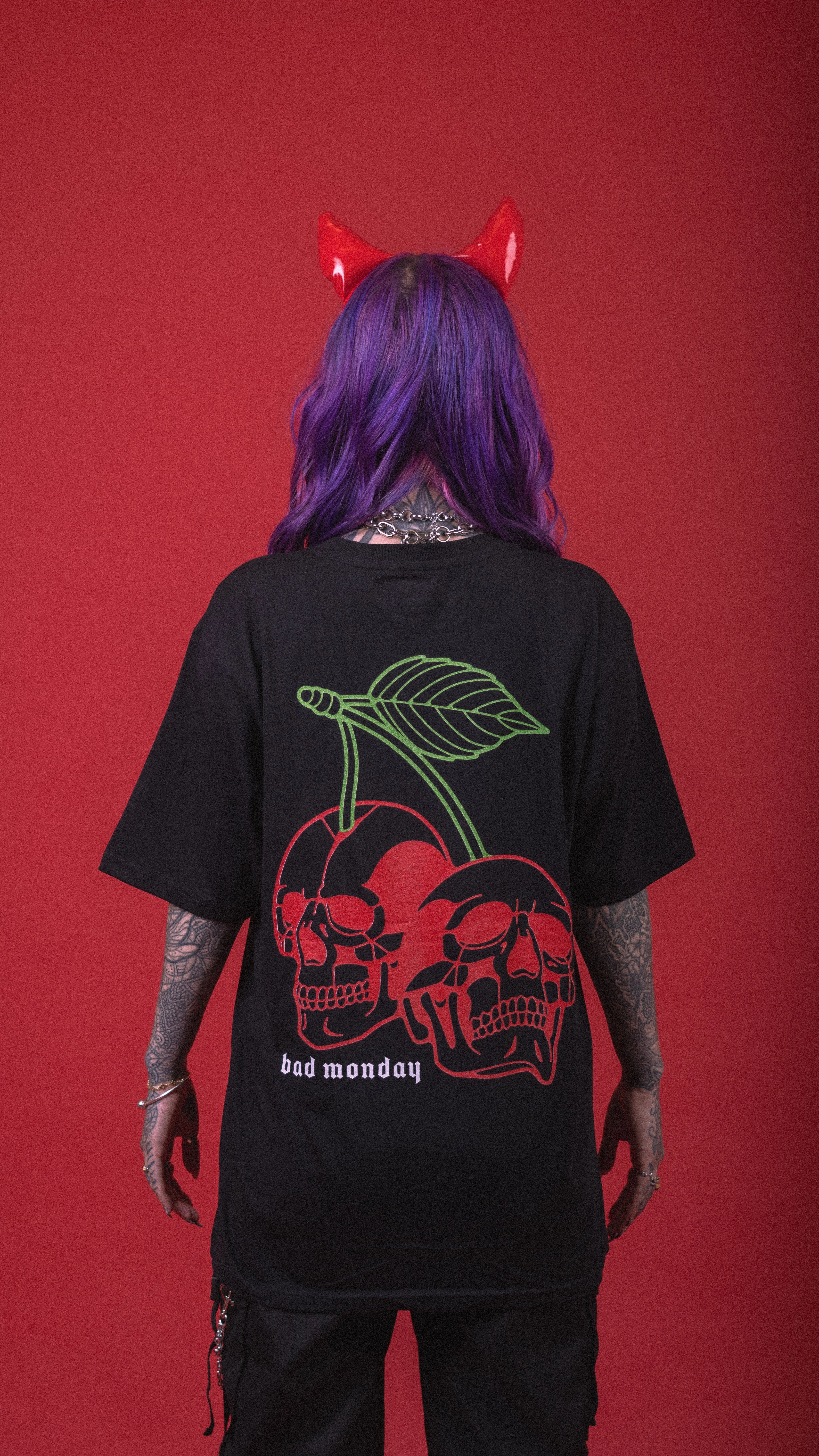 Cherry Skull Tee Stretch Blouse Casual Tee