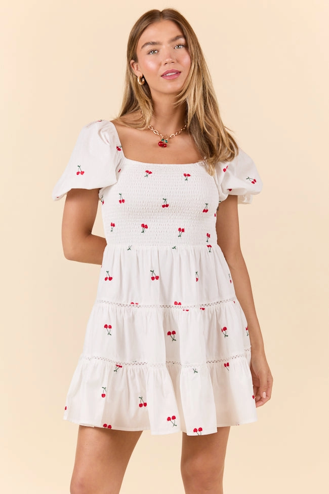 All Season Style Cherry To My Cola Embroidered Ivory Dress FINAL SALE