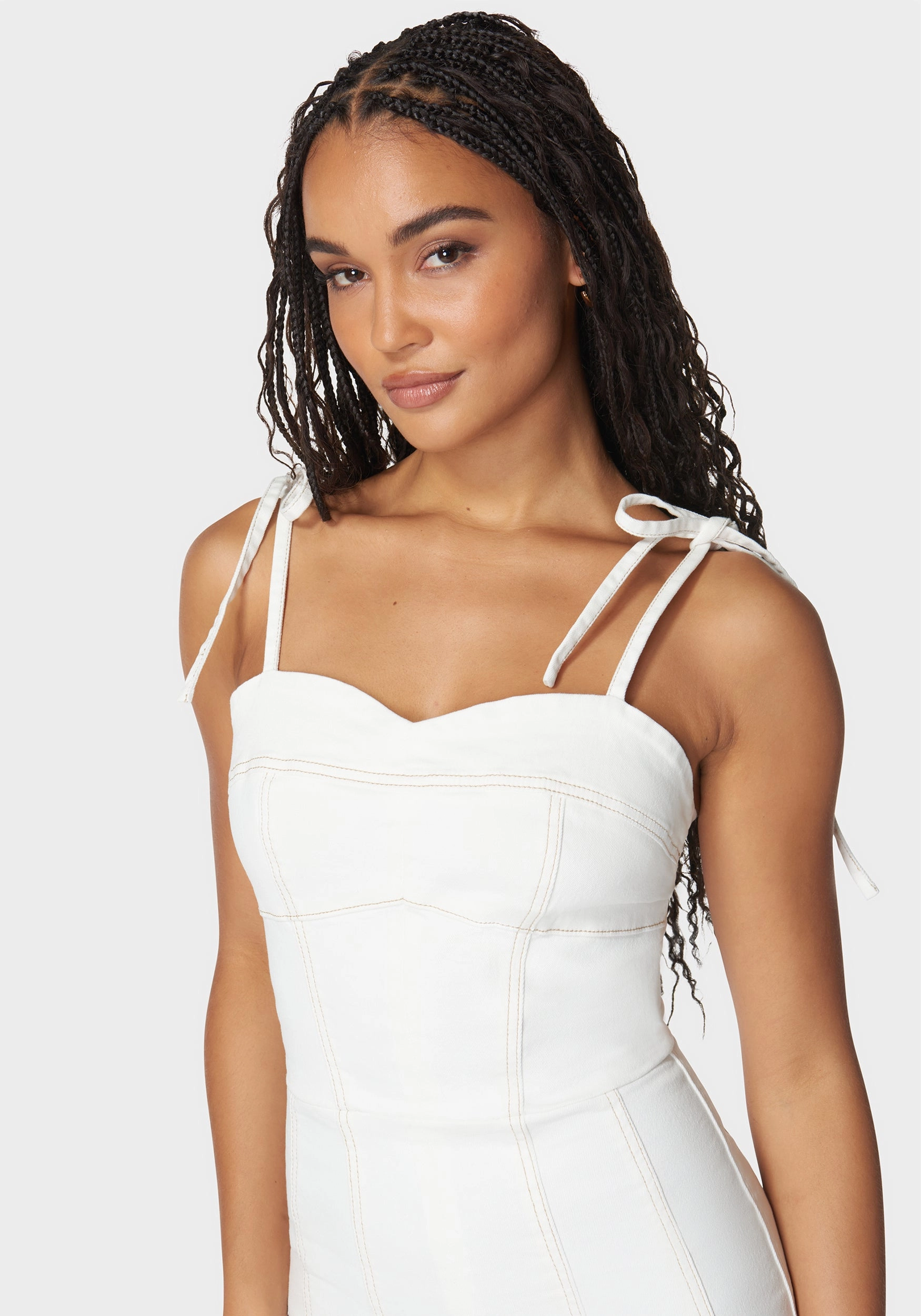 Lace Insert Fit And Flare Denim Dress Elegant Layering Snag-Resistant