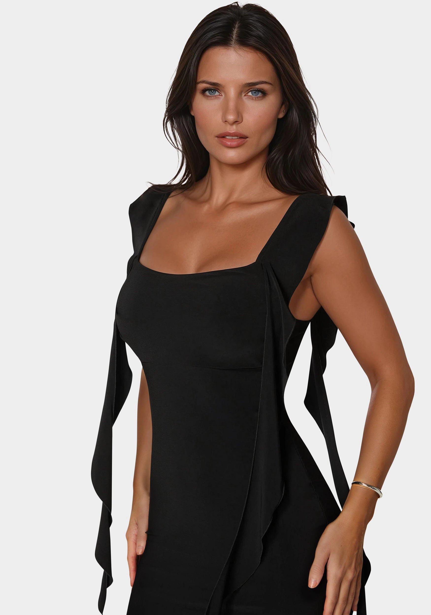 Relaxed fit wear Lined interior Cascade Ruffle Knit Slip Maxi Dress