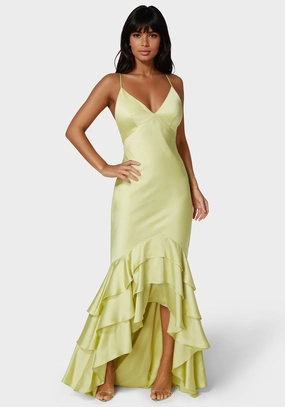 Soft Stretch Classic Layering Tiered Satin High Low Gown