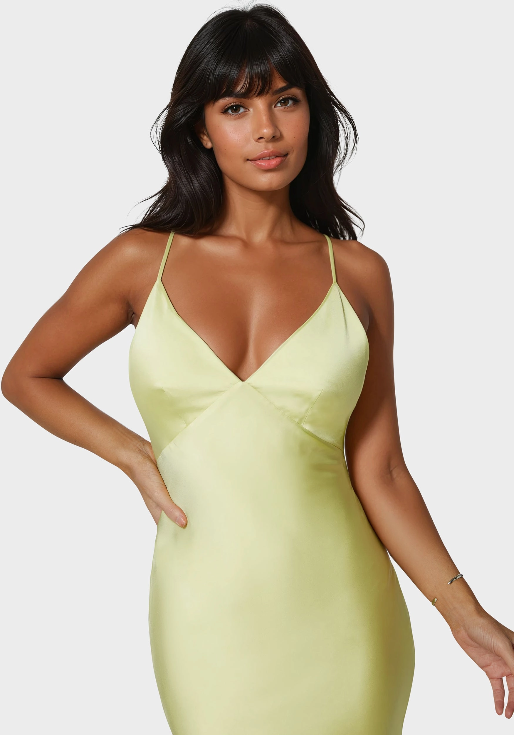 High low hem Vibrant Form Tiered Satin High Low Gown