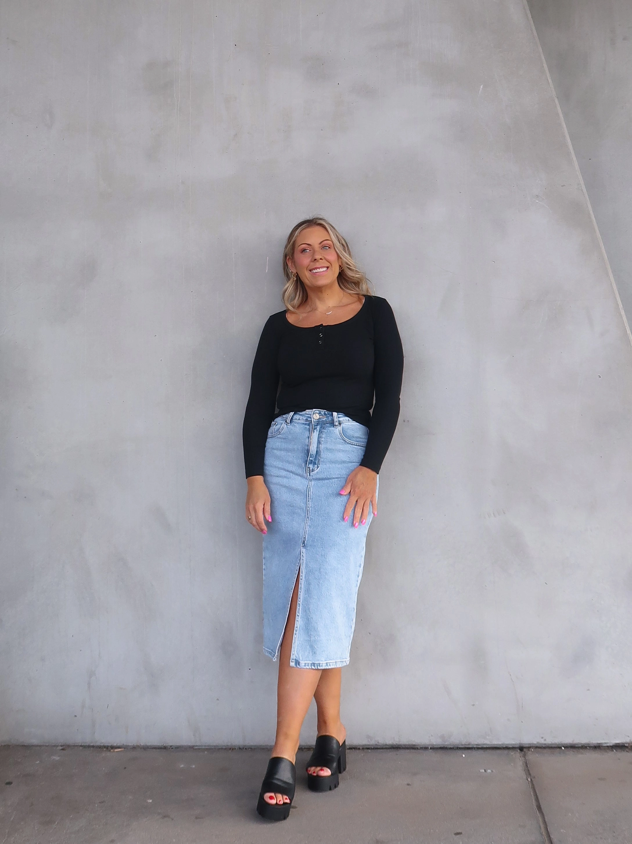 Midi length Reinforced Pockets Joey Skirt-Blue