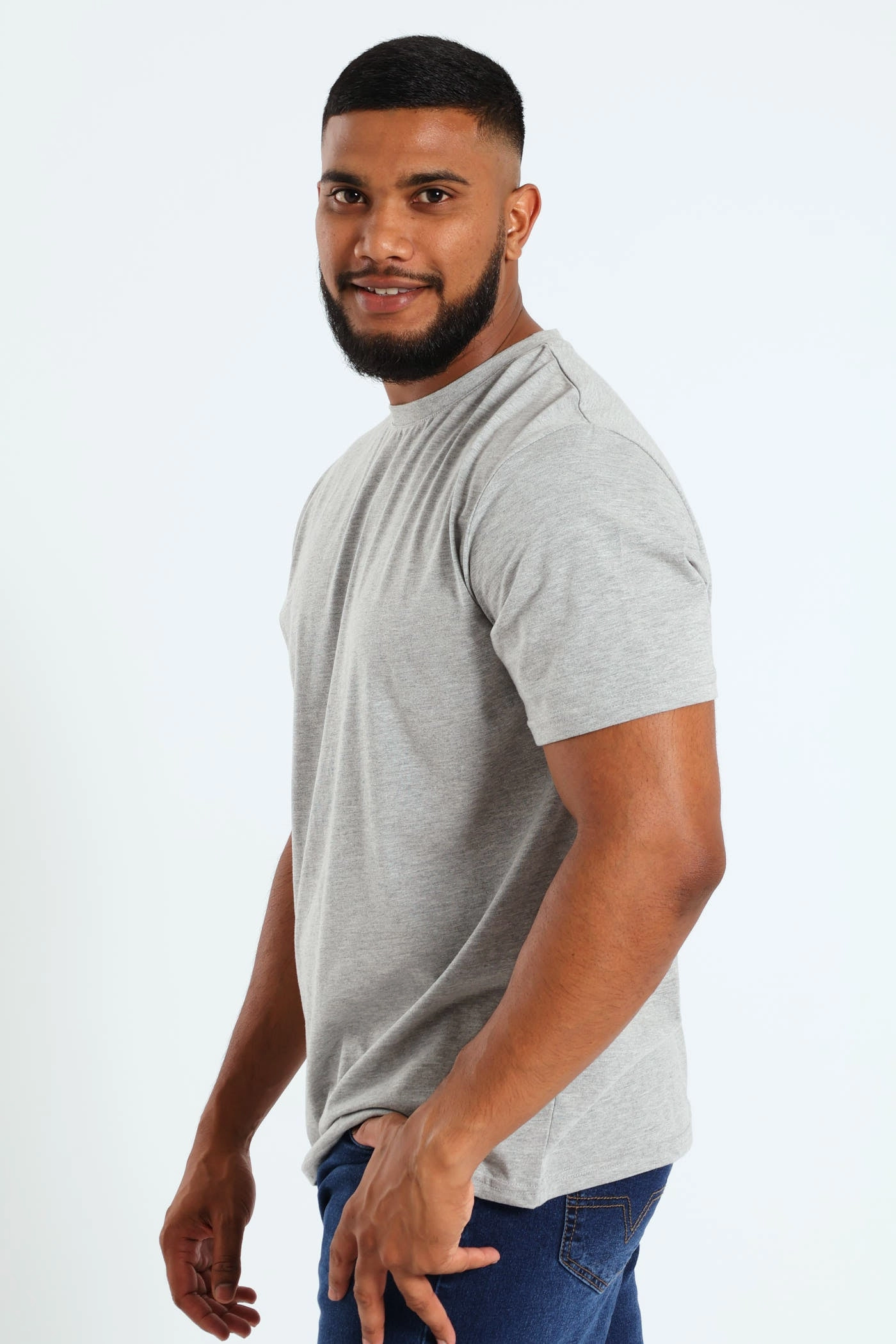 WrinkleFreeFabric Basic Crew Neck Tee - Grey Melange