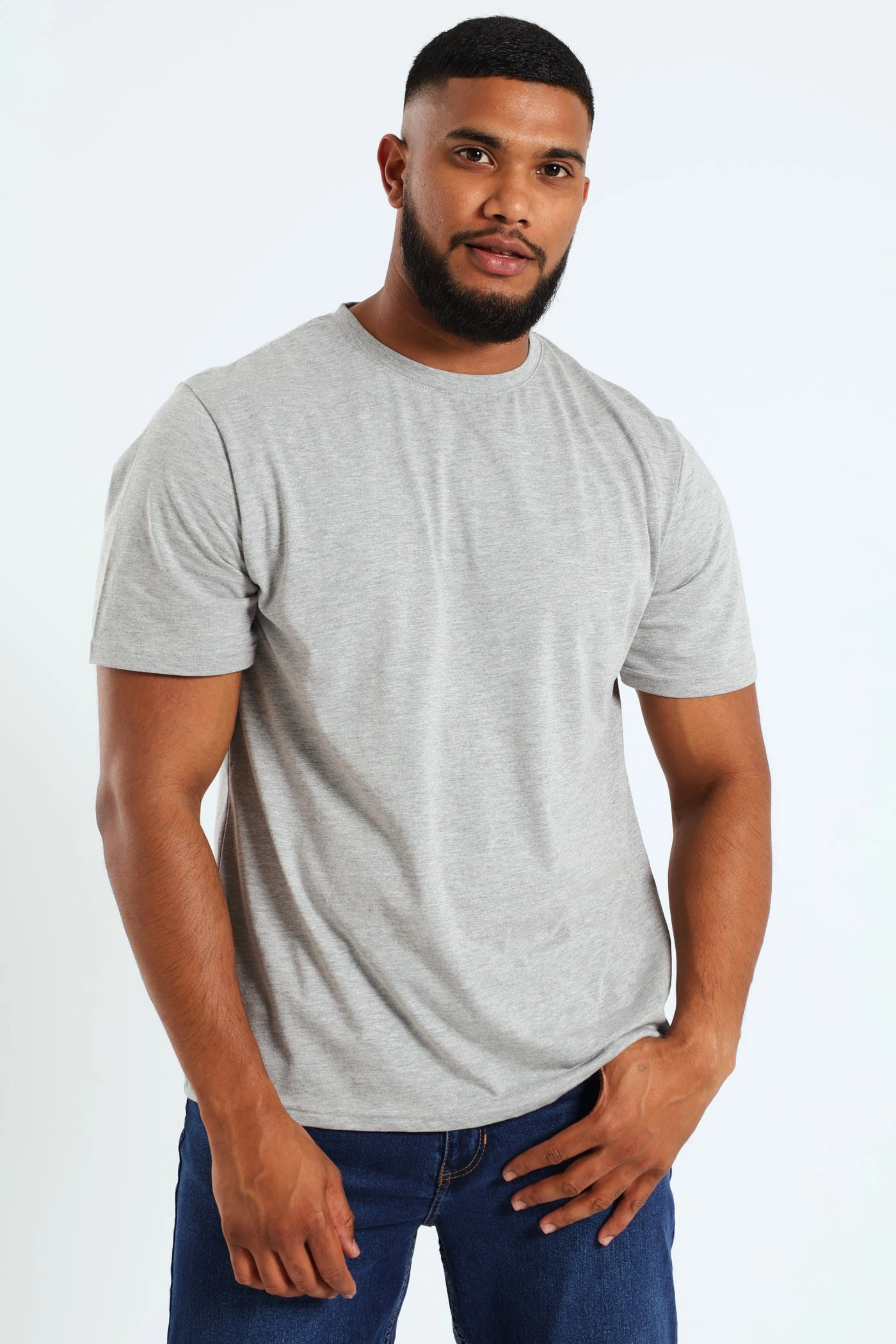 Basic Crew Neck Tee - Grey Melange Outdoor Trend Look