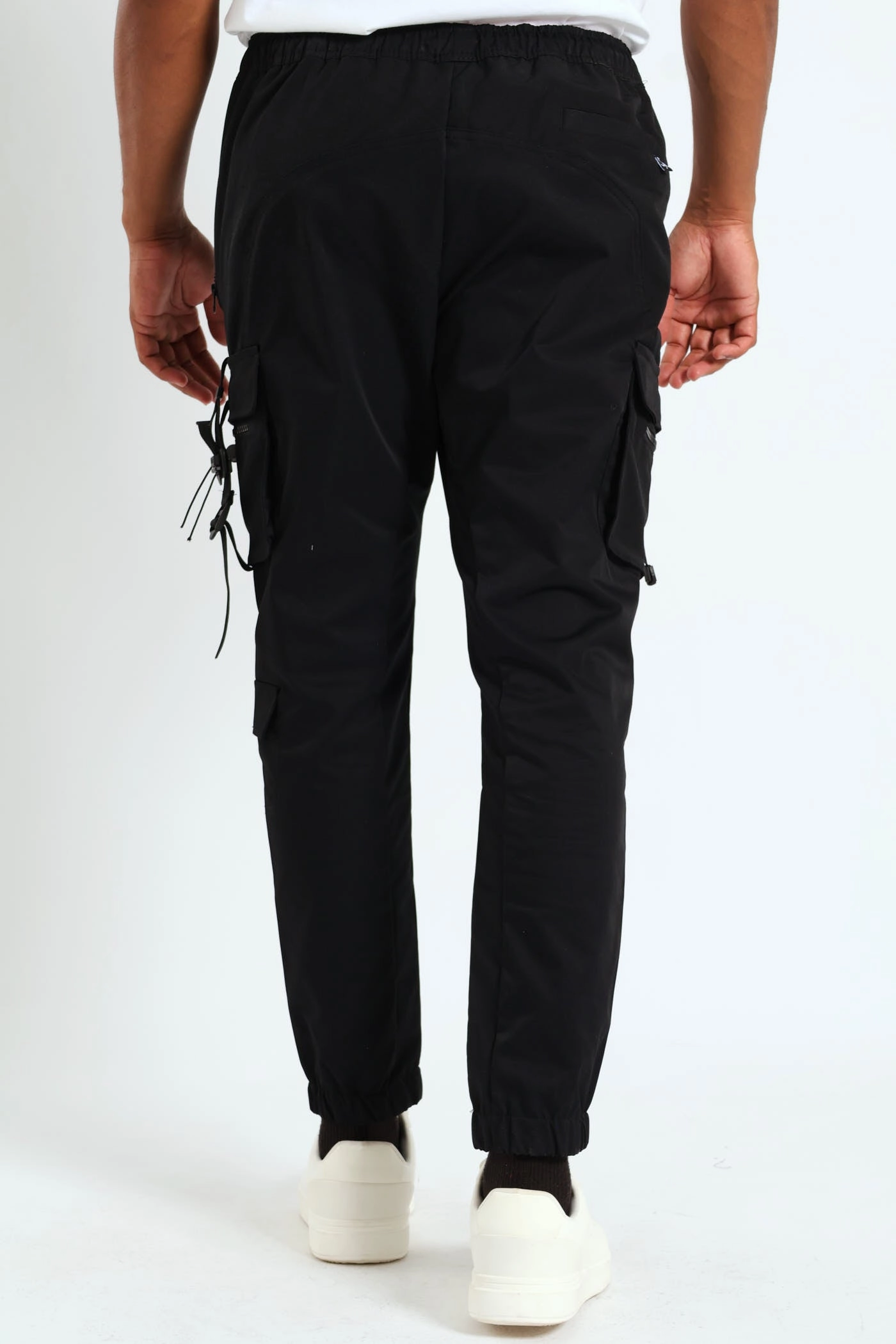 ElasticWaist Versatile Look Strap Cargo Jogger - Black