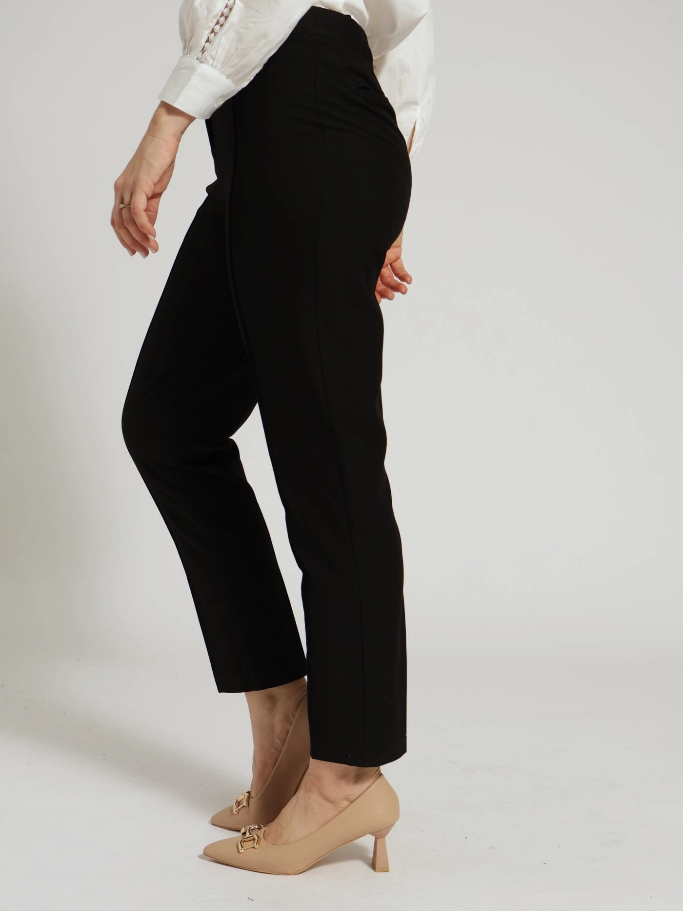 D-Ring Pin Tuck Slim Leg Pants - Black Easy Pack
