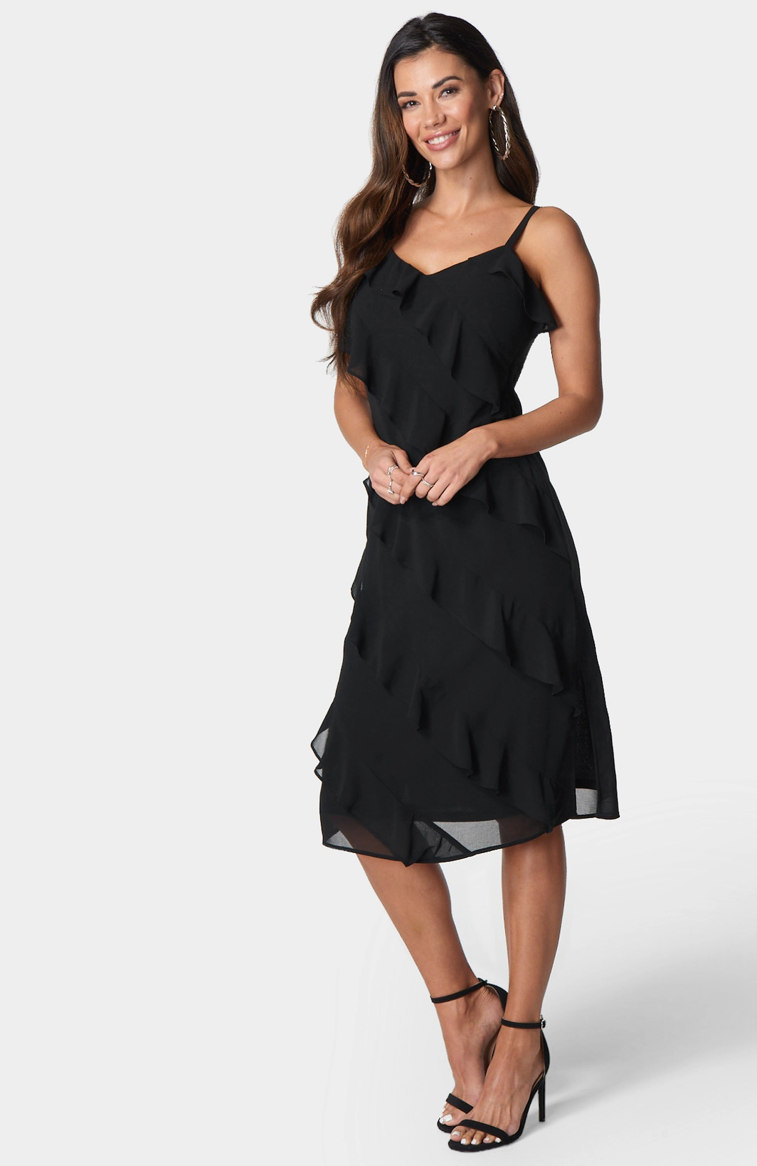 Chiffon Ruffle Slip Dress Fashionable Look Plus Fit