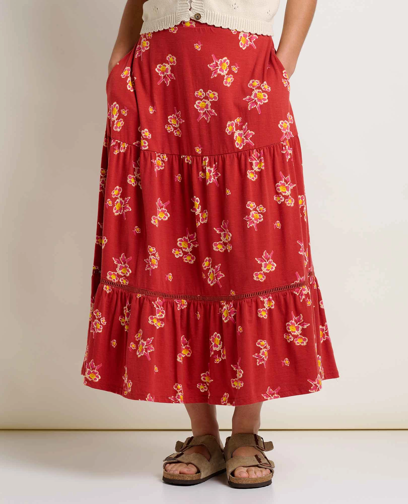 Marigold Tiered Midi Skirt High Rise