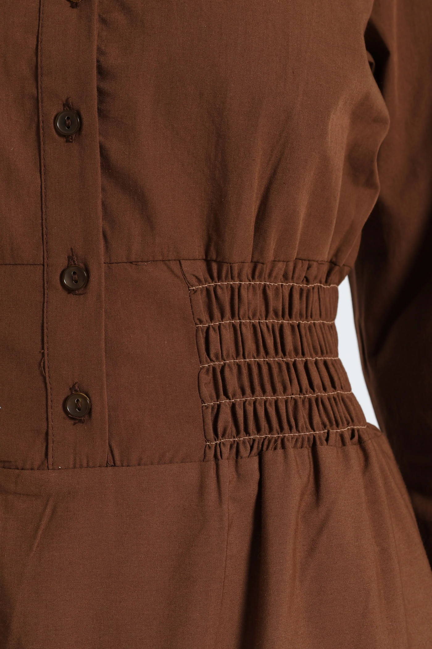 Fresh Style Non-Pilling Long Sleeve Shirred Waist Tiered Midi Dress - Dark Brown