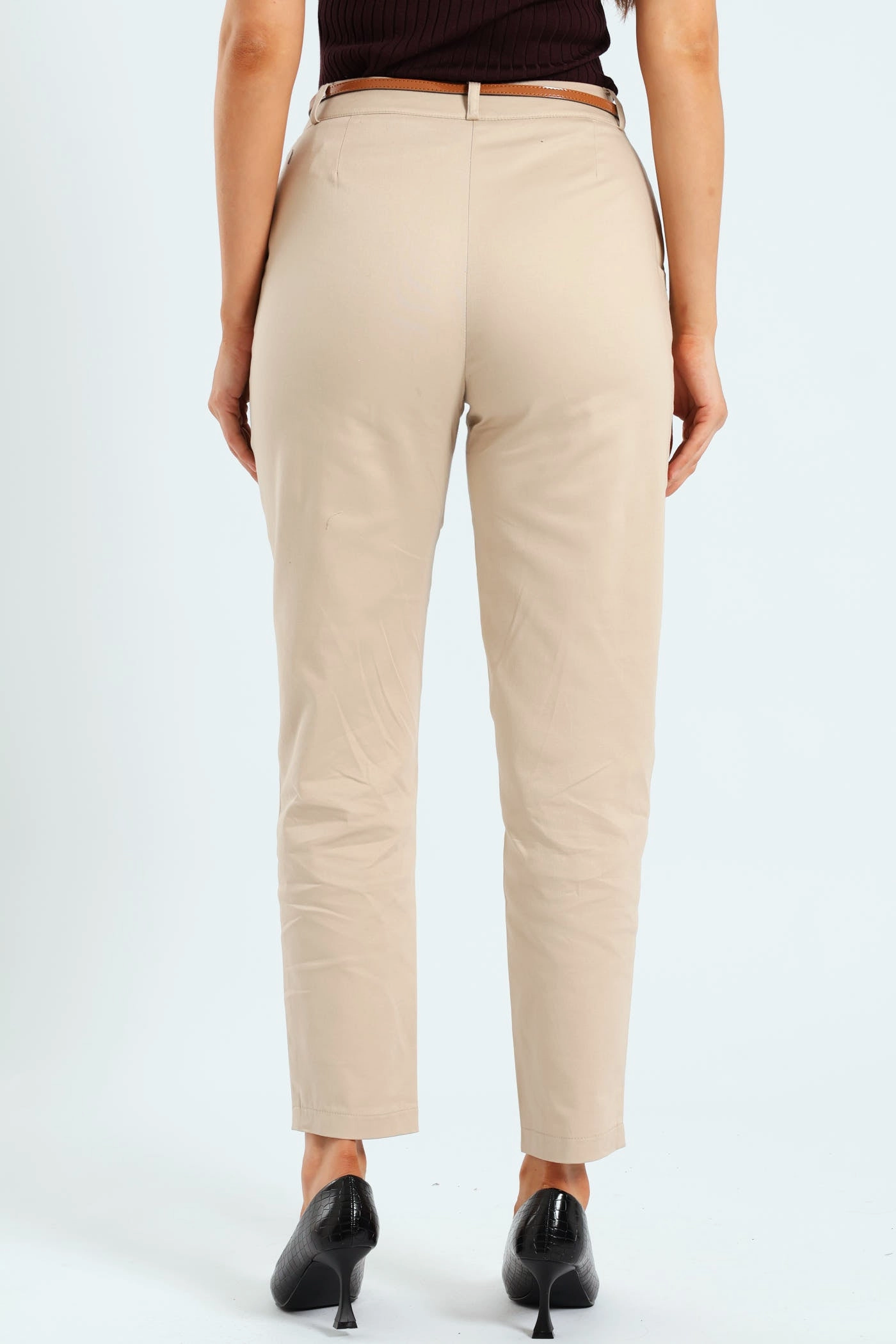 Snag Free Fabric Chino Belted Pants - Cream