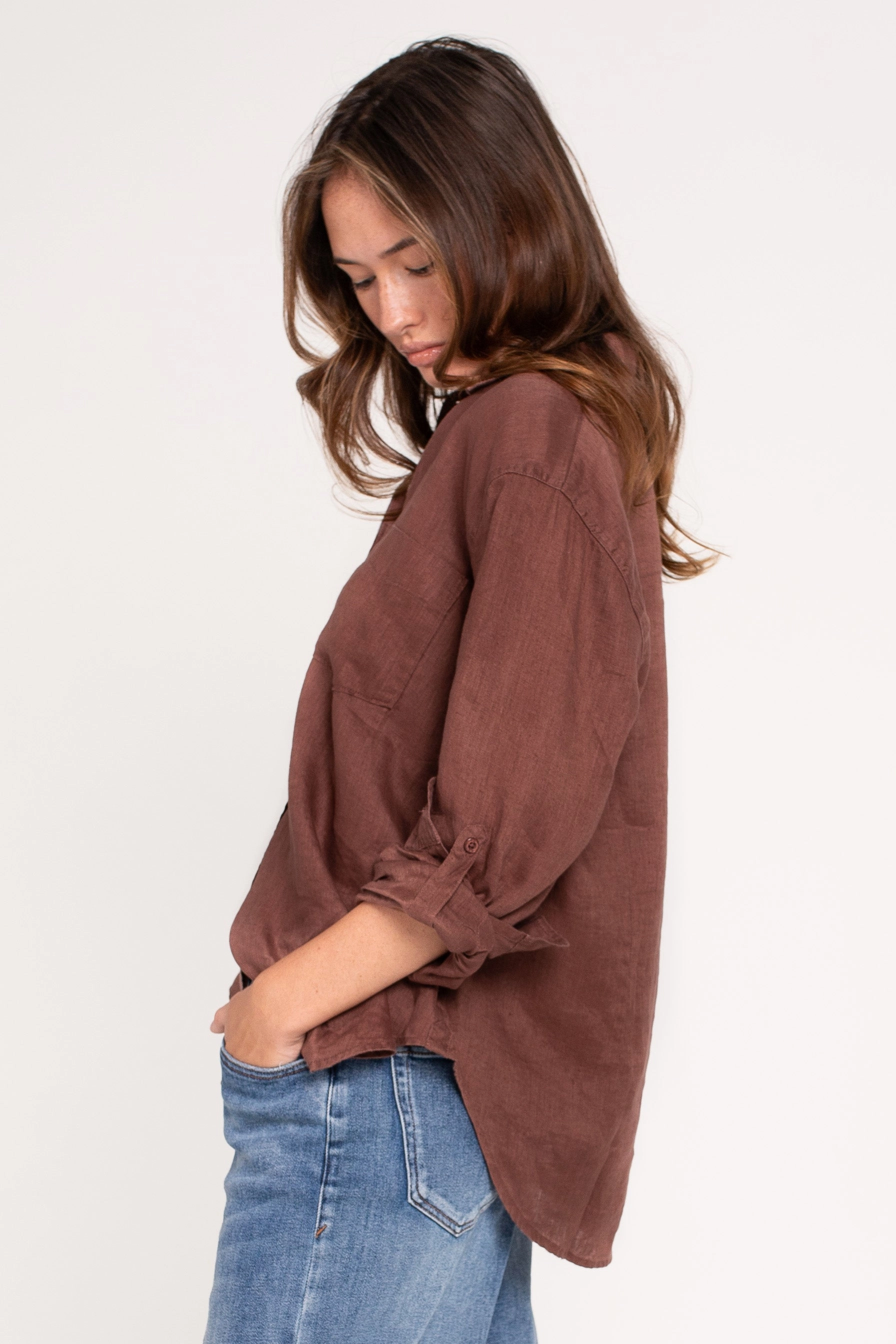 Cinnamon Boyfriend Linen Shirt - HUT Collective Limited Edition
