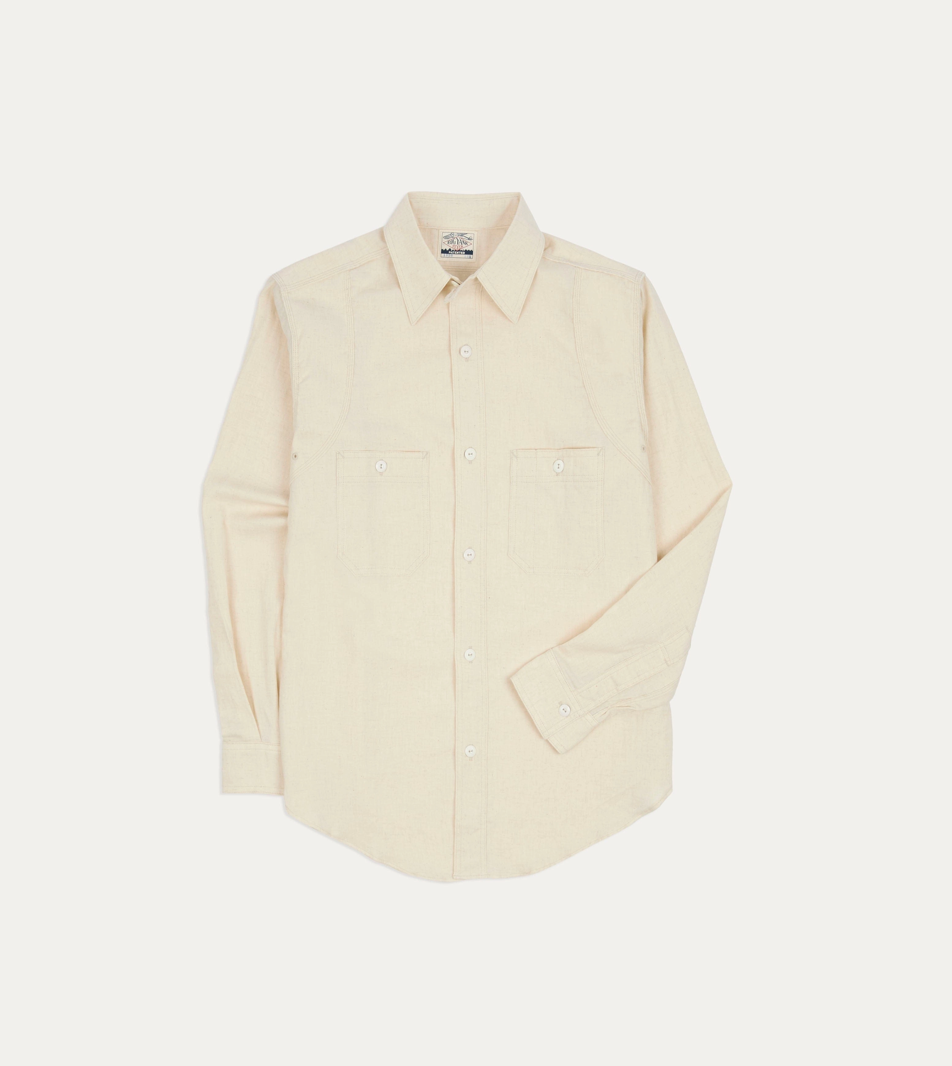 Big Yank '1920' Ecru Cotton-Linen Twill Flyer Shirt Minimalist fashion Water Repellent Finish