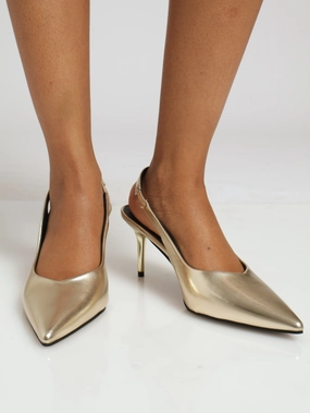 Traction pattern V-Cut Sling Back Kitten Heel - Gold
