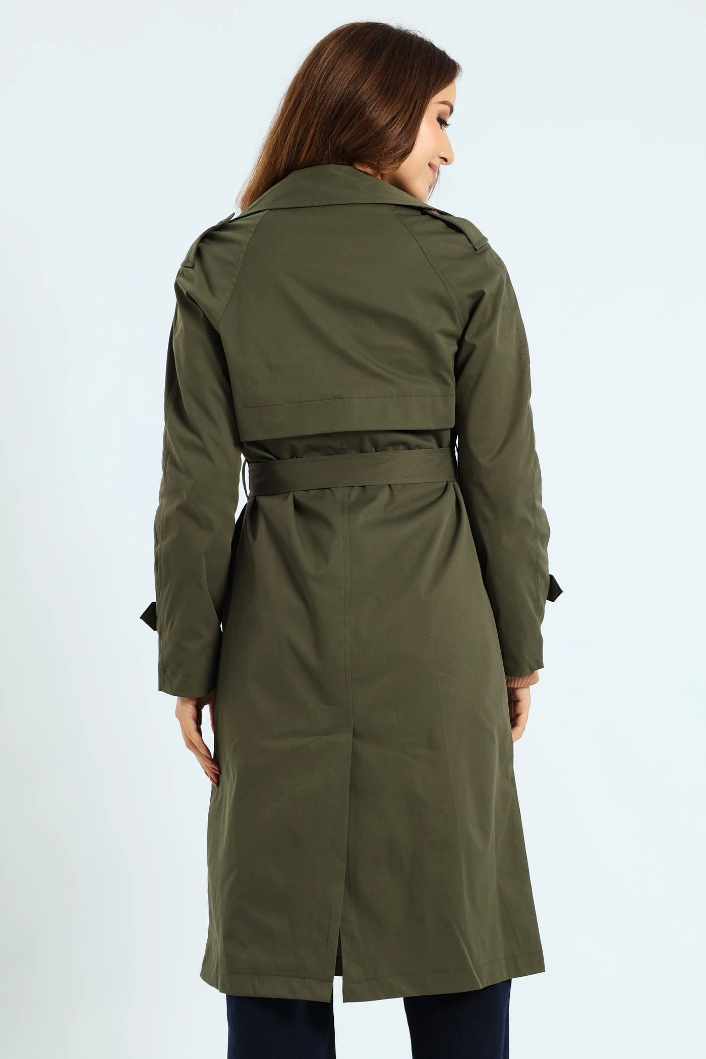 Classic Button Detail Trench Coat With Epaulettes - Dark Fatigue Balanced Insulation