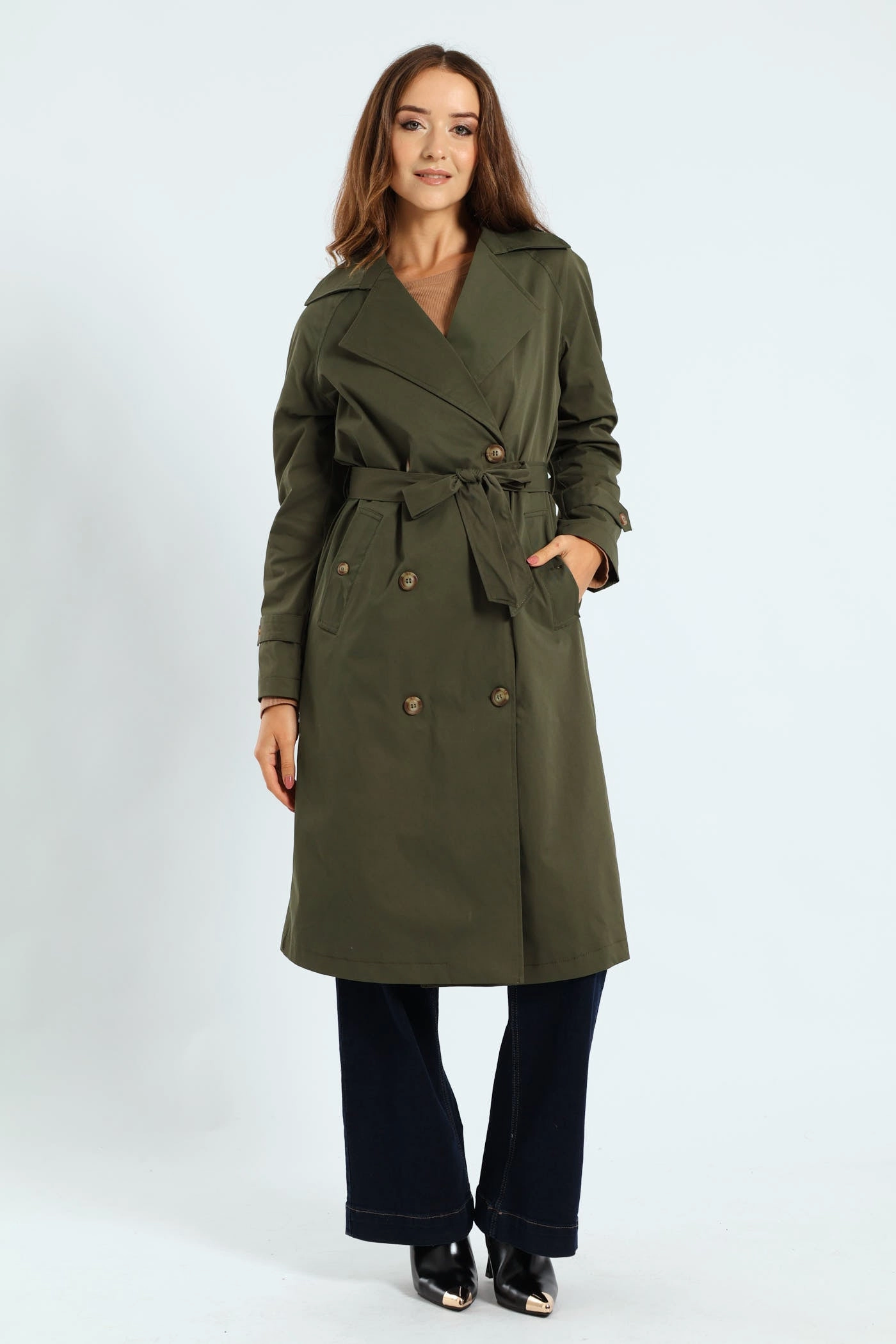 Flexible Shoulder Design Classic Button Detail Trench Coat With Epaulettes - Dark Fatigue