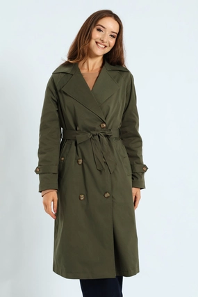 Temperature Adaptive Classic Button Detail Trench Coat With Epaulettes - Dark Fatigue