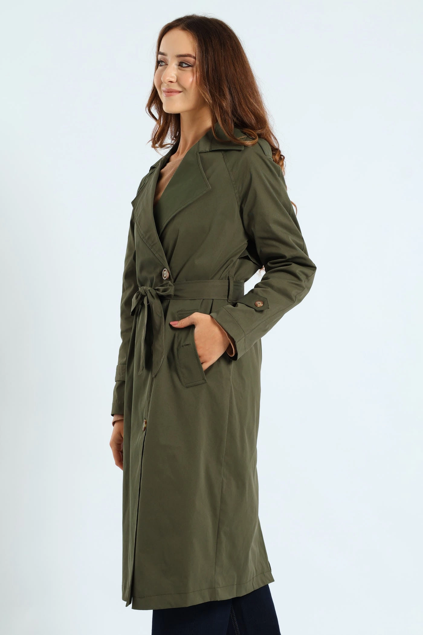 Body Mapped Ventilation Classic Button Detail Trench Coat With Epaulettes - Dark Fatigue