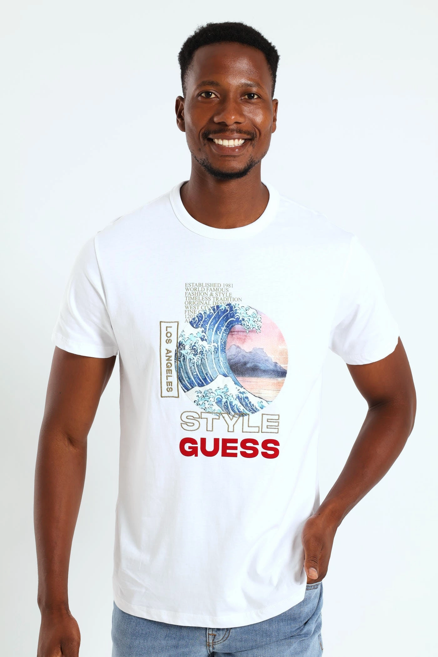 Taped Neckline Japanese Wave Tee - White
