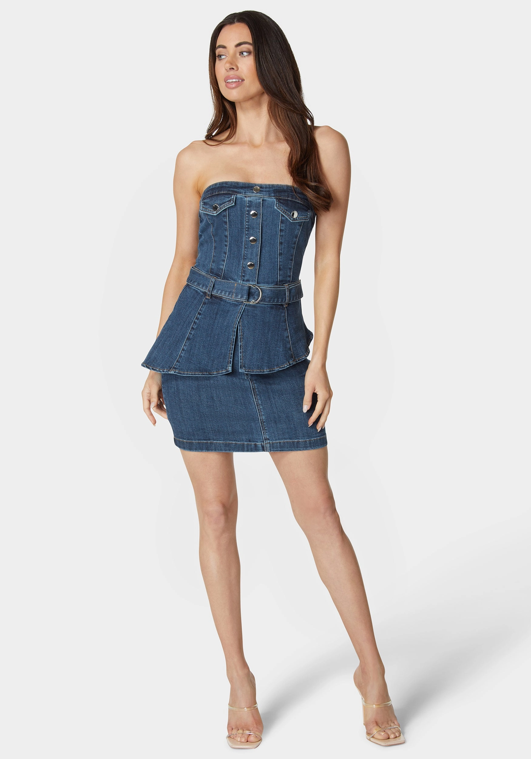 Belted Peplum Denim Dress Breezy Style