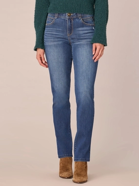 "Ab"solution Mid-Rise Straight Leg Petite Jeans with Angled Dart Seams Breathable Brunch Outfit