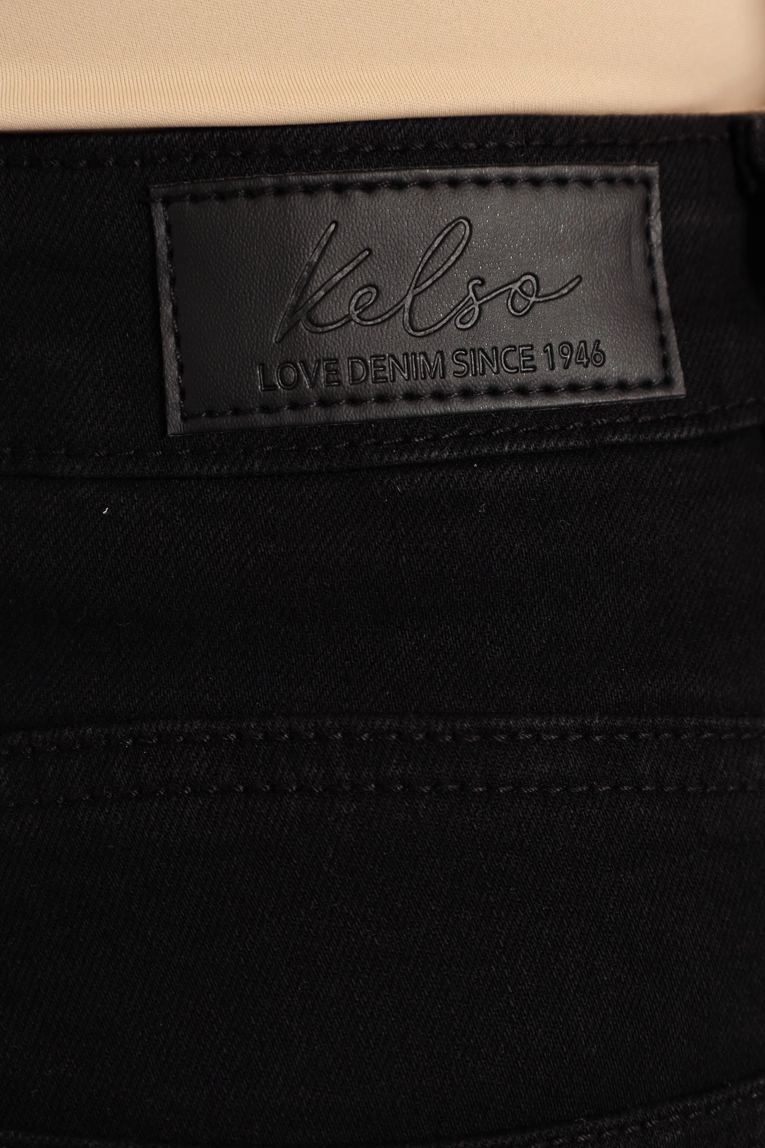 Quick Adjust Fit Classic Roll Hem Mid Thigh Supersoft Denim Short - Black