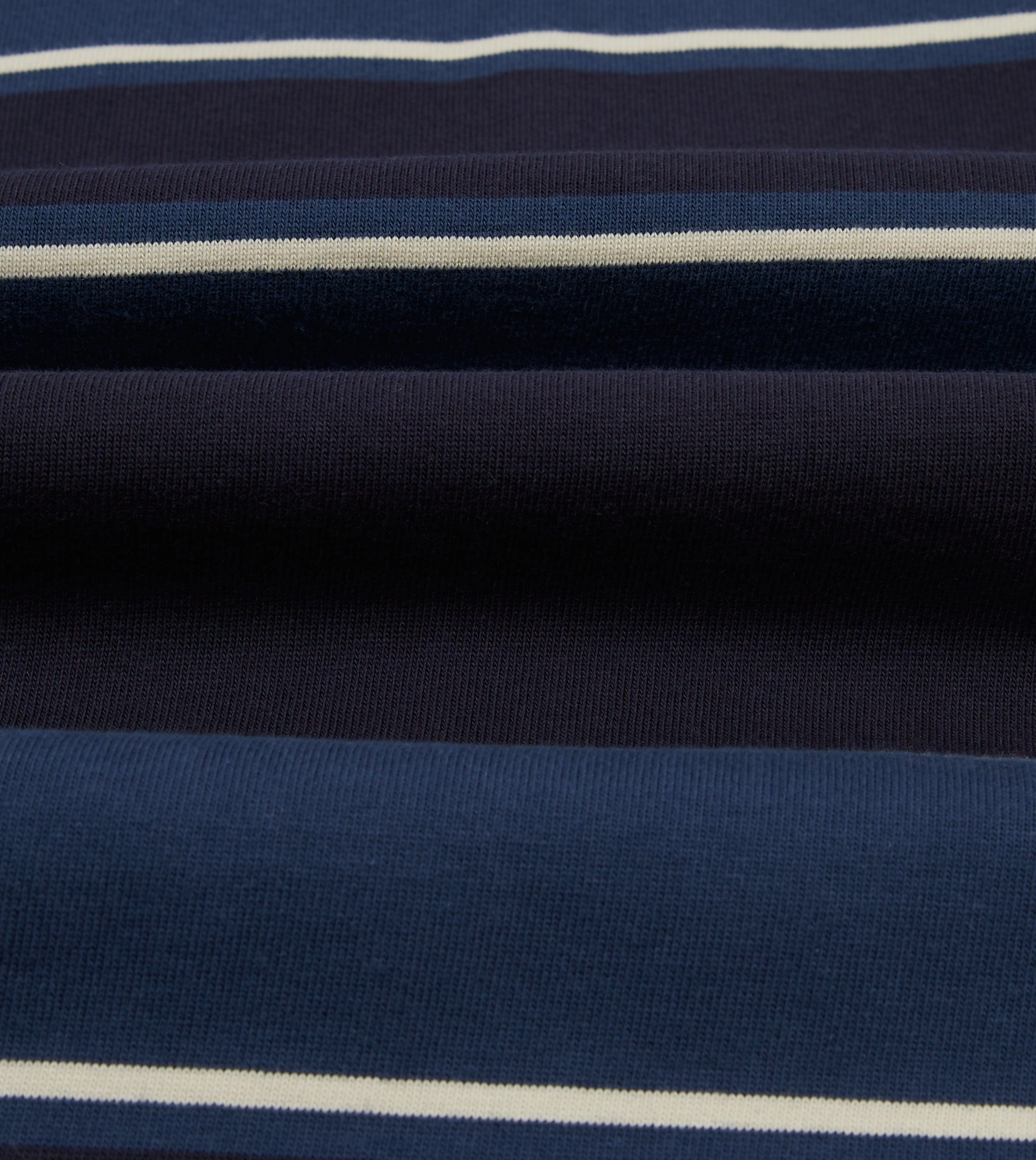 High Street Fashion Drake's by A. Levine Navy Stripe Cotton Quarter Zip Rugby Shirt