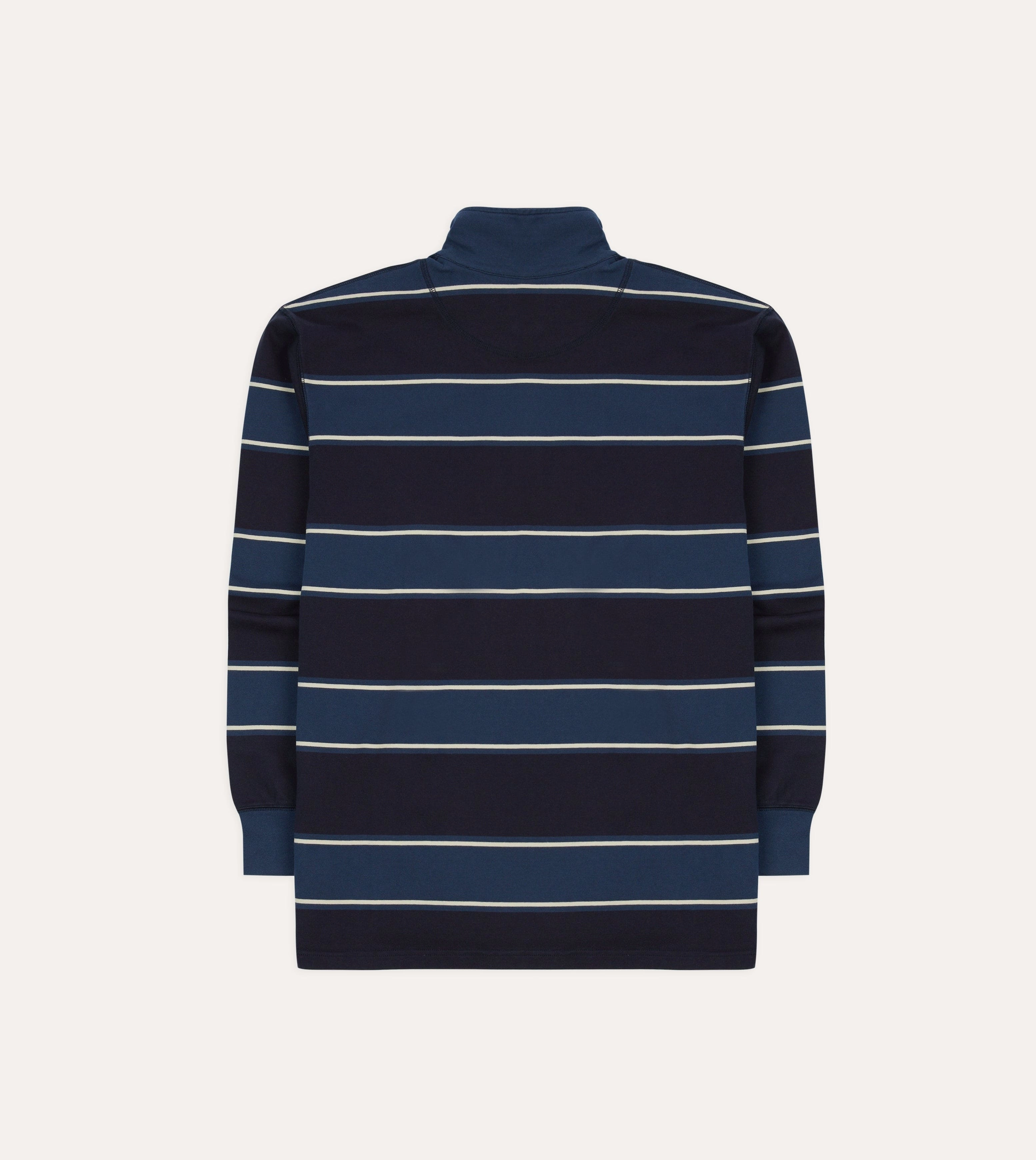 Drake's by A. Levine Navy Stripe Cotton Quarter Zip Rugby Shirt Button front