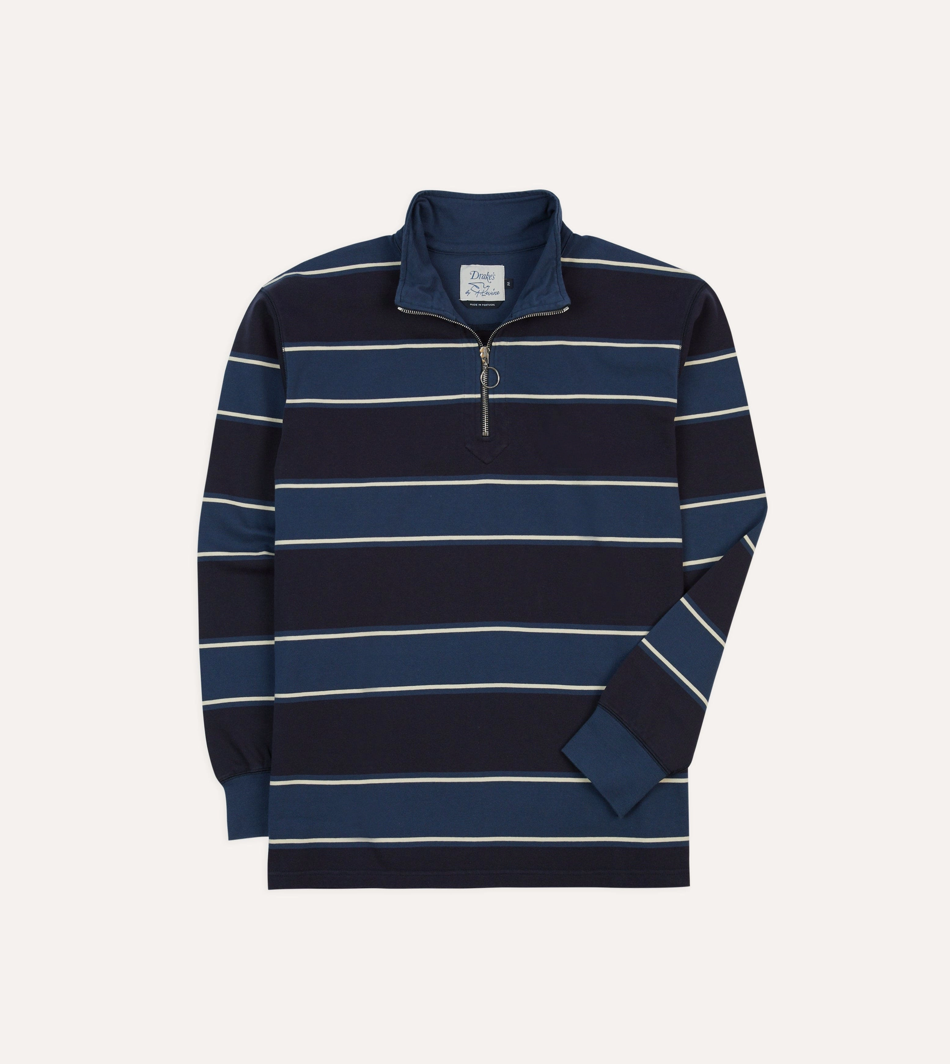 Road Trip Ready Drake's by A. Levine Navy Stripe Cotton Quarter Zip Rugby Shirt
