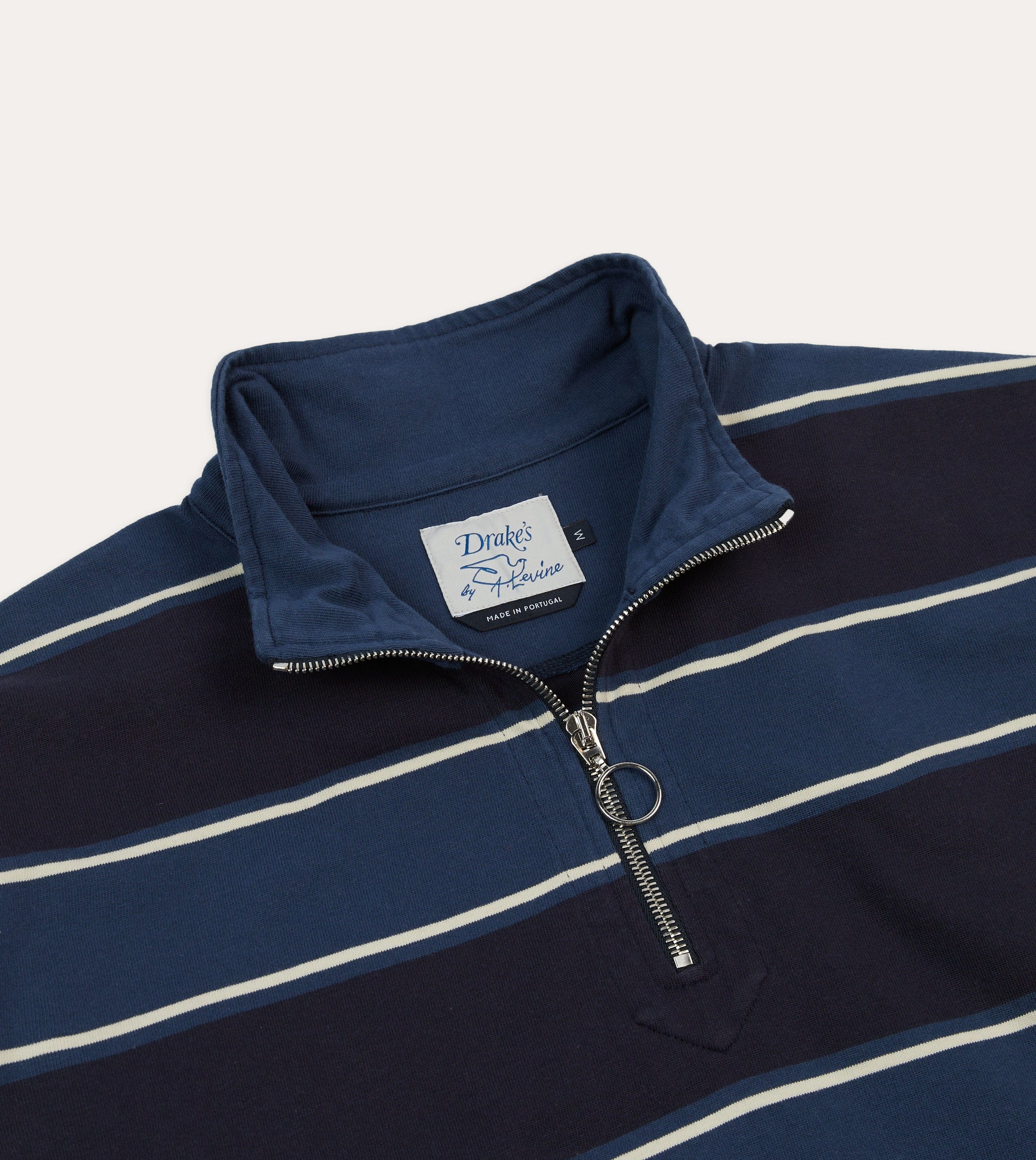 Outdoor Adventure Subtle Details Drake's by A. Levine Navy Stripe Cotton Quarter Zip Rugby Shirt