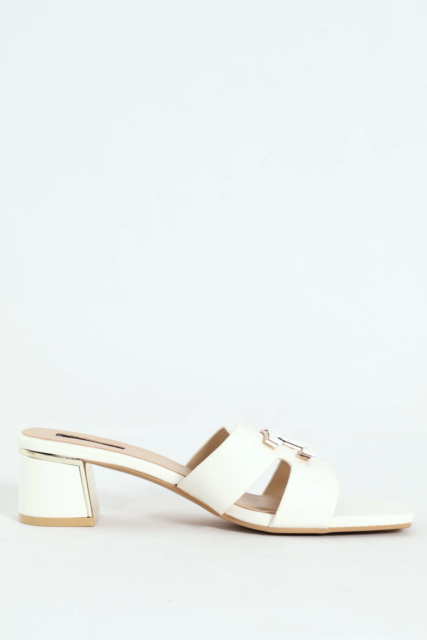 Metal Insert Mule Heel With Wide Vamp & Trim - White Clear Sandals for Weddings