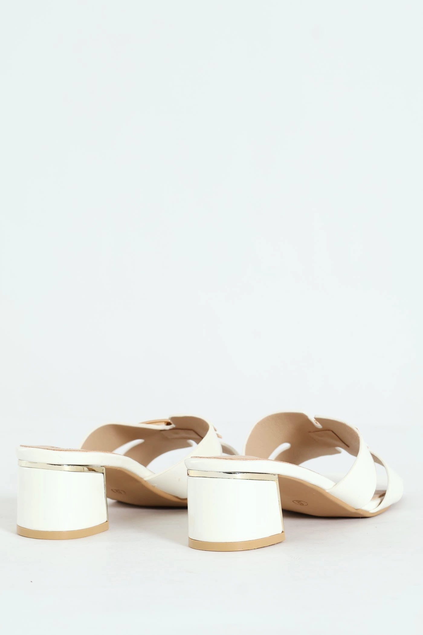 Metal Insert Mule Heel With Wide Vamp & Trim - White Adjustable Straps Street Ready